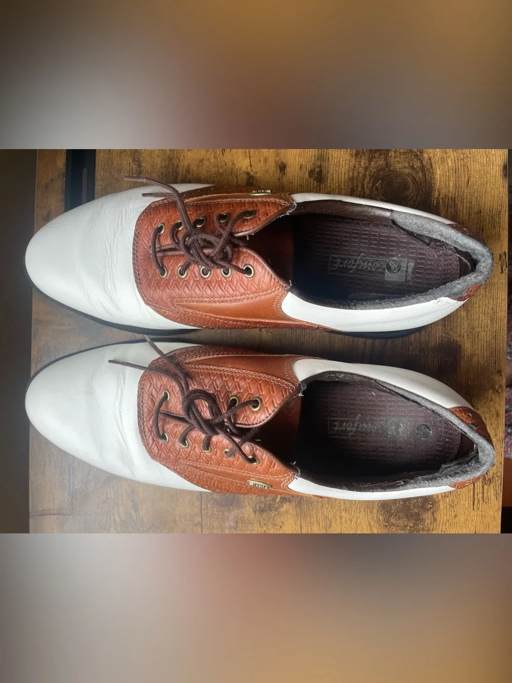 Men's White and Brown Athletic Lace-Up Golf Shoes